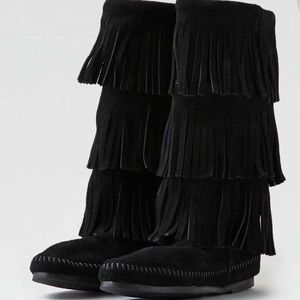 Black Minnetonka Fringe Boots